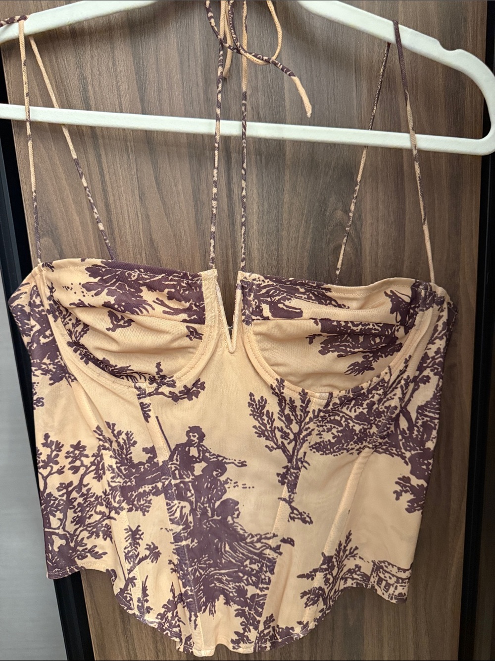 Miaou Peach and Brown Toile Corset Camisole